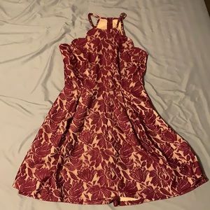 Maroon scalloped high neck dress